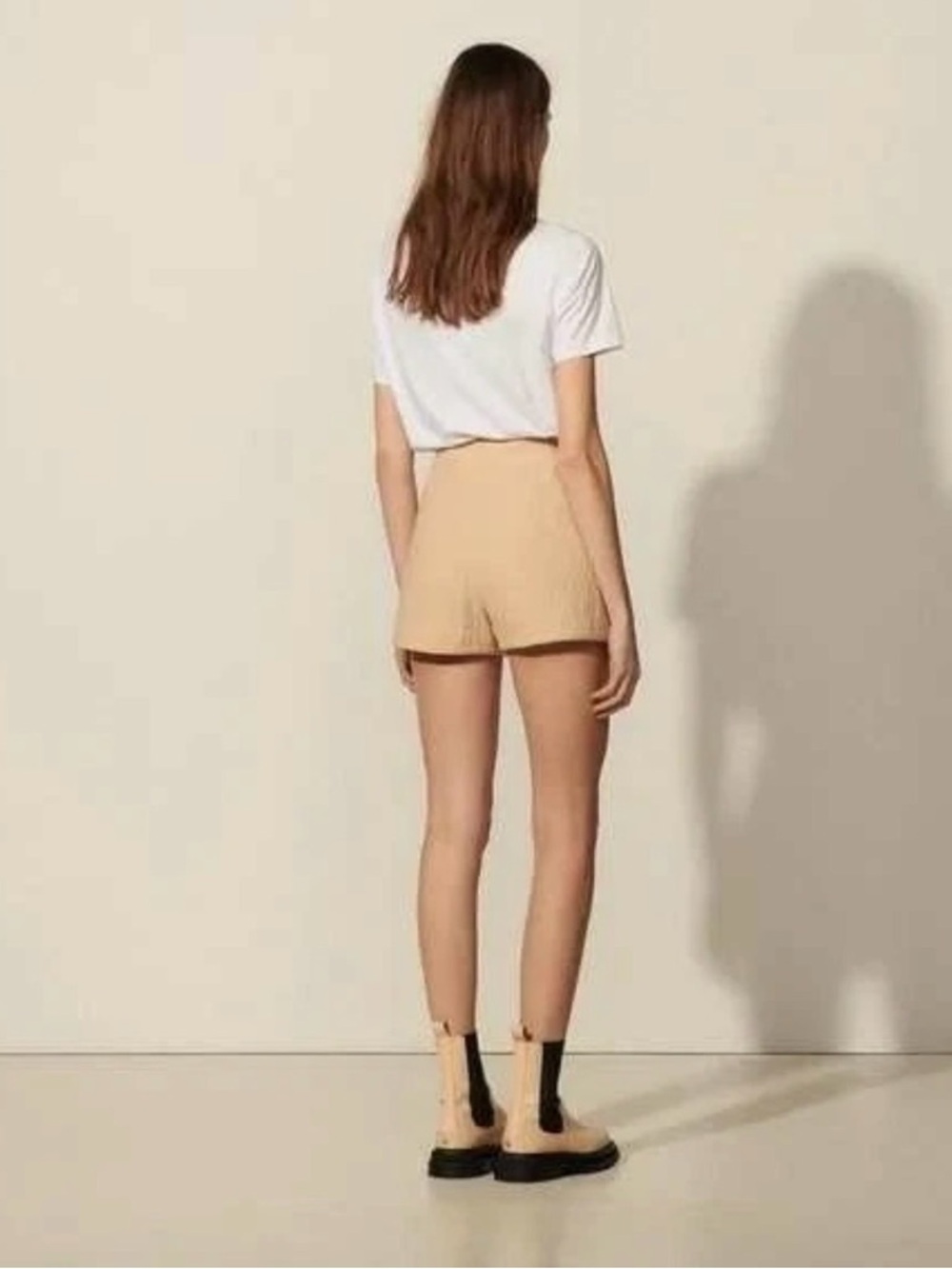 Sandro Shorts Womens 38. USA 6 Small Beige Tan Pierrot High Waisted Textured - Picture 3 of 15